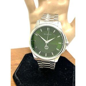 Gucci Men's Watch YA126369 G-Timeless Swiss Quartz Green Dial Silver Steel 40mm